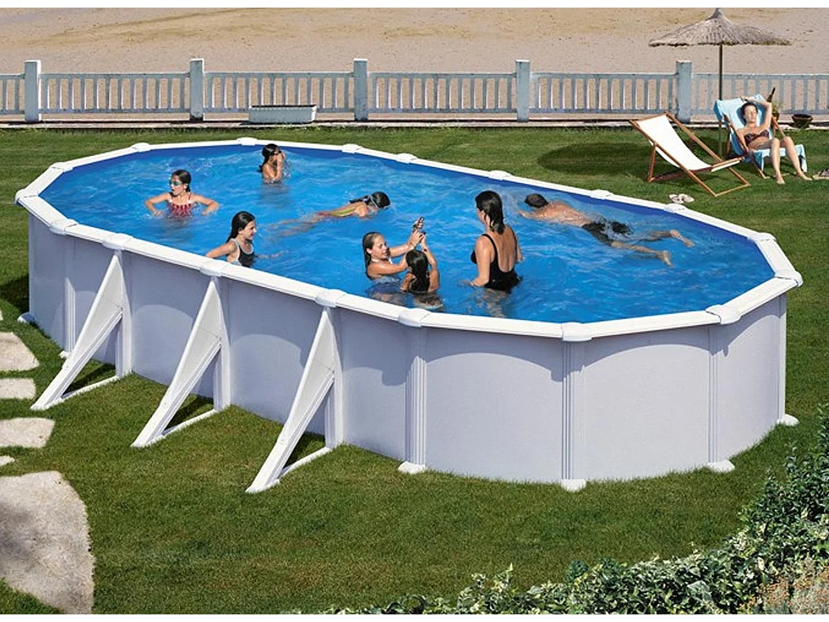 Piscine acier blanc Atlantis ovale 7,44 x 3,99 x 1,32 m - Gré