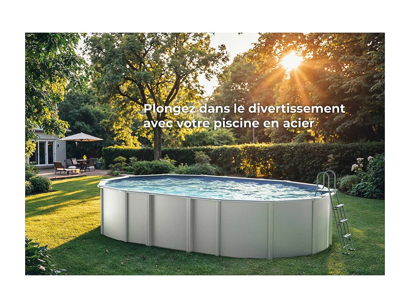 Piscine acier blanc Haïti ovale 7,44 x 3,99 x 1,32 m - Gré