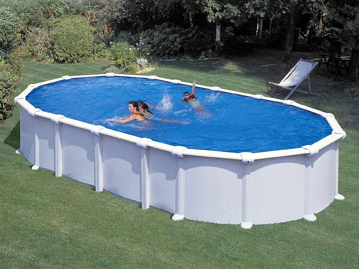 Piscine acier blanc Haïti ovale 7,44 x 3,99 x 1,32 m - Gré