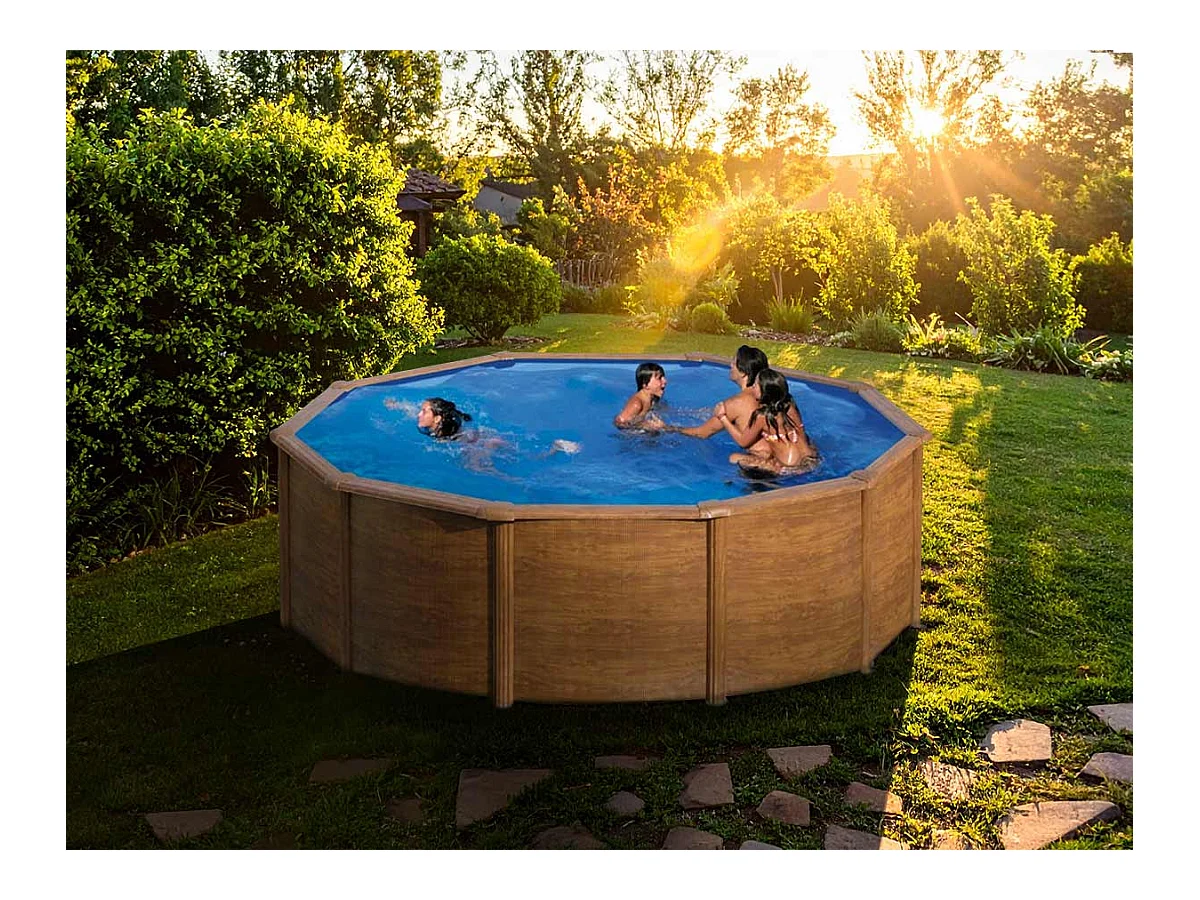 Piscine acier aspect bois Sicilia ronde 4,80 x 1,22 m - Gré