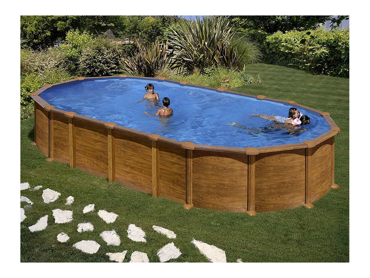 Piscine acier aspect bois Amazonia ovale 7,44 x 3,99 x 1,32 m - Gré
