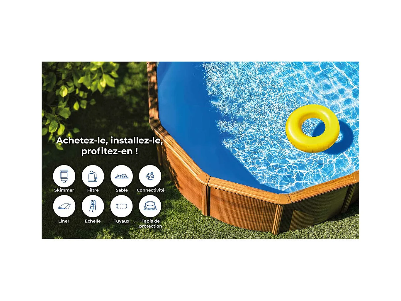 Piscine acier aspect bois Amazonia ovale 7,44 x 3,99 x 1,32 m - Gré