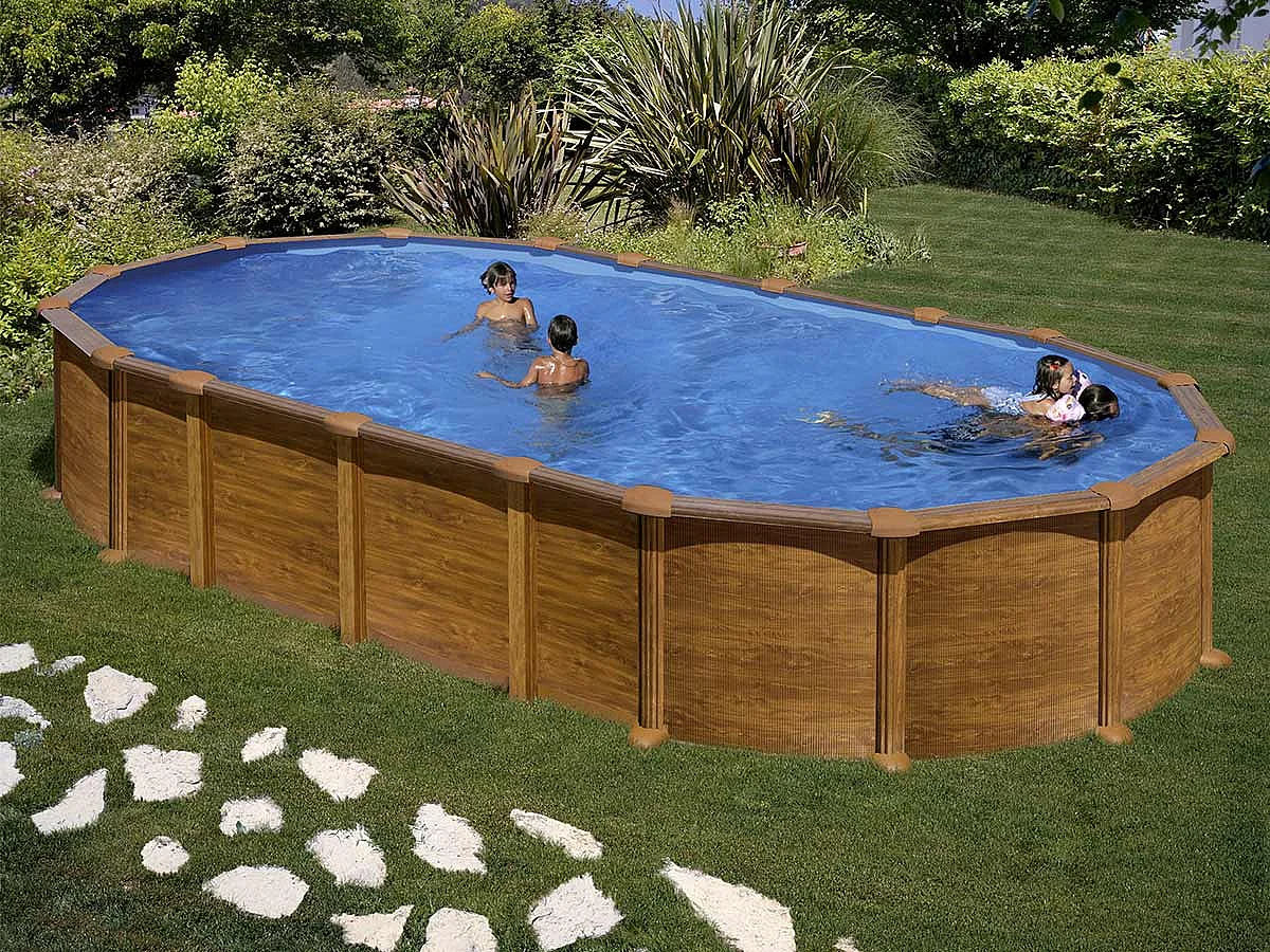 Piscine acier aspect bois Amazonia ovale 7,44 x 3,99 x 1,32 m - Gré