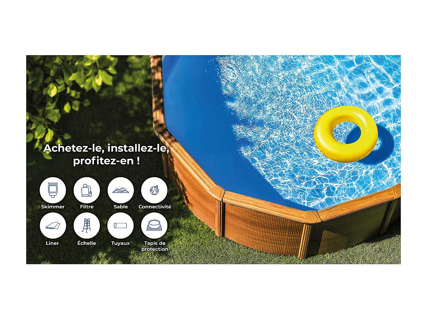 Piscine acier aspect bois Amazonia ovale 7,44 x 3,99 x 1,32 m - Gré