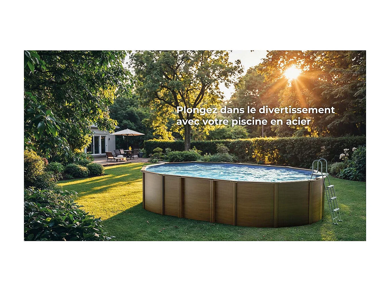 Piscine acier aspect bois Amazonia ovale 7,44 x 3,99 x 1,32 m - Gré