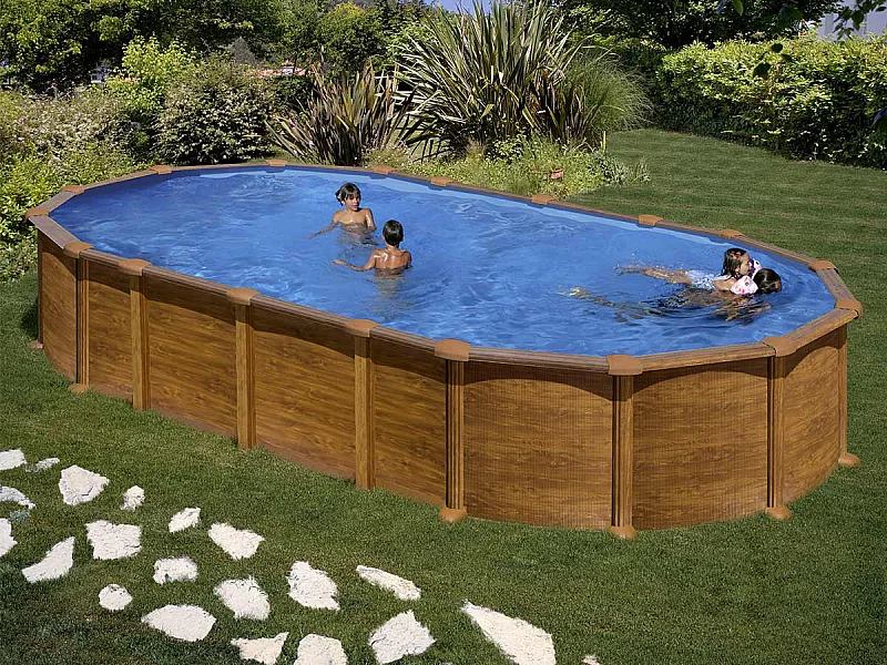 Piscine acier aspect bois Amazonia ovale 7,44 x 3,99 x 1,32 m - Gré