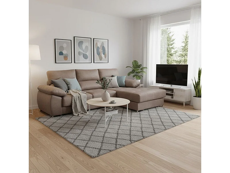 Sofá chaiselongue derecha Paolo 3 plazas con USB tela Opera gris claro 300 cm