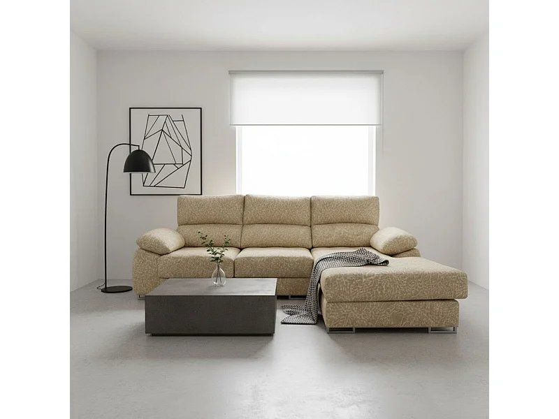 Sofá chaiselongue derecha Paolo 3 plazas con USB tela Opera beige 300 cm