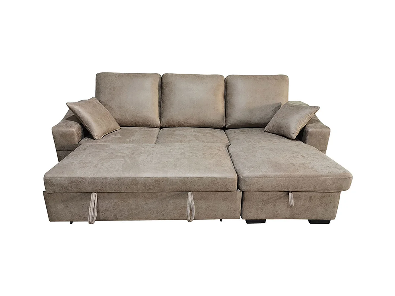 Sofá chaiselongue Corea 3 plazas reversible con arcón y reposapiés extraíble cemento 95x248x156 cm