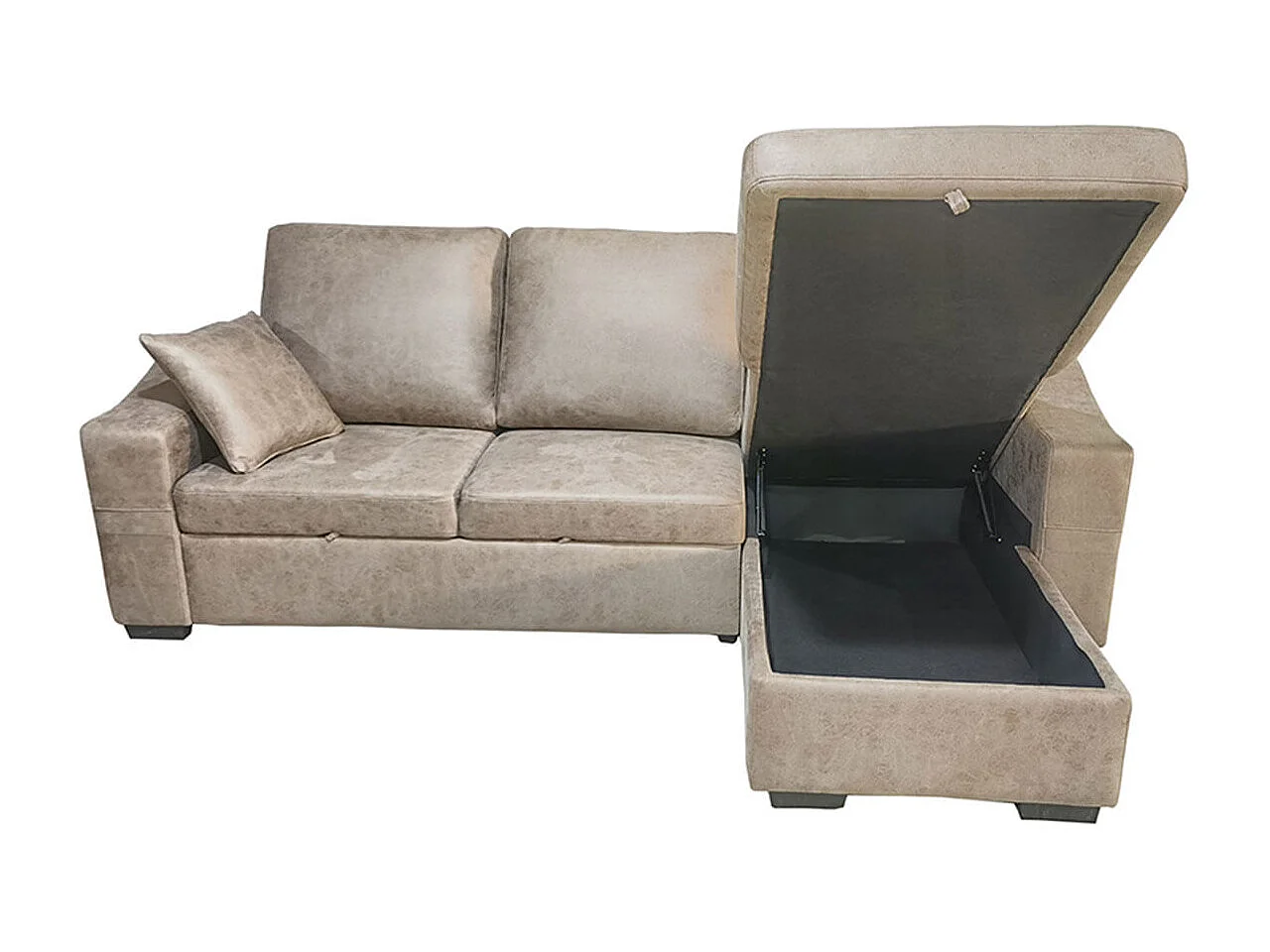 Sofá chaiselongue Corea 3 plazas reversible con arcón y reposapiés extraíble cemento 95x248x156 cm