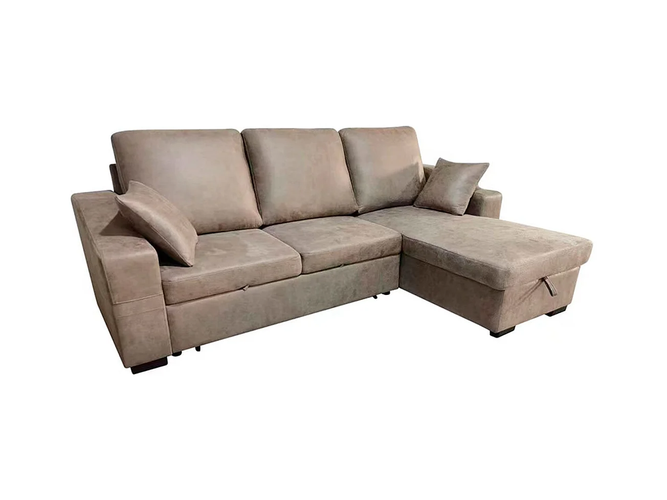 Sofá chaiselongue Corea 3 plazas reversible con arcón y reposapiés extraíble cemento 95x248x156 cm