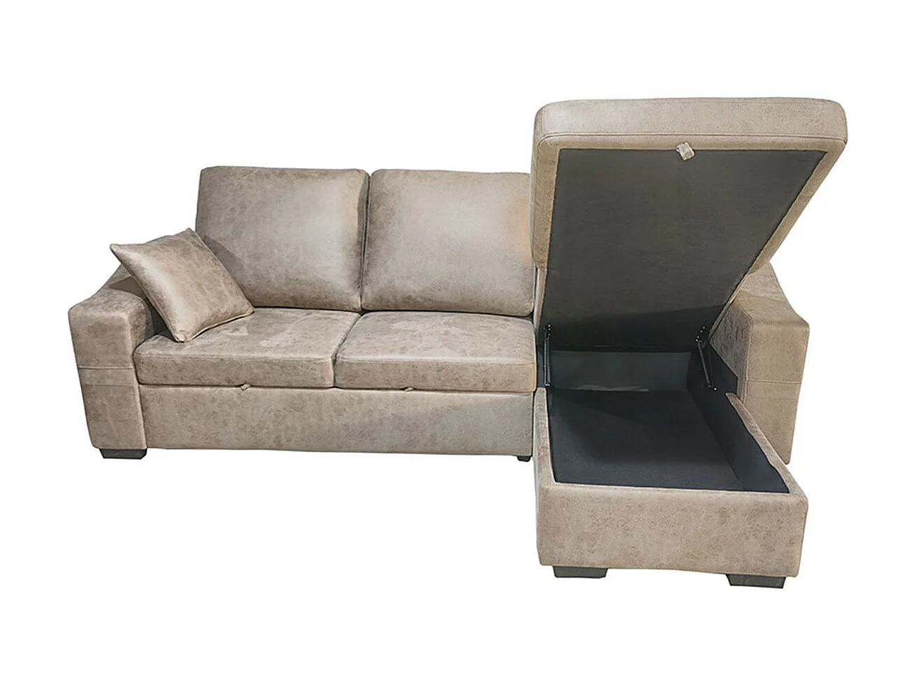 Sofá chaiselongue Corea 3 plazas reversible con arcón y reposapiés extraíble cemento 95x248x156 cm