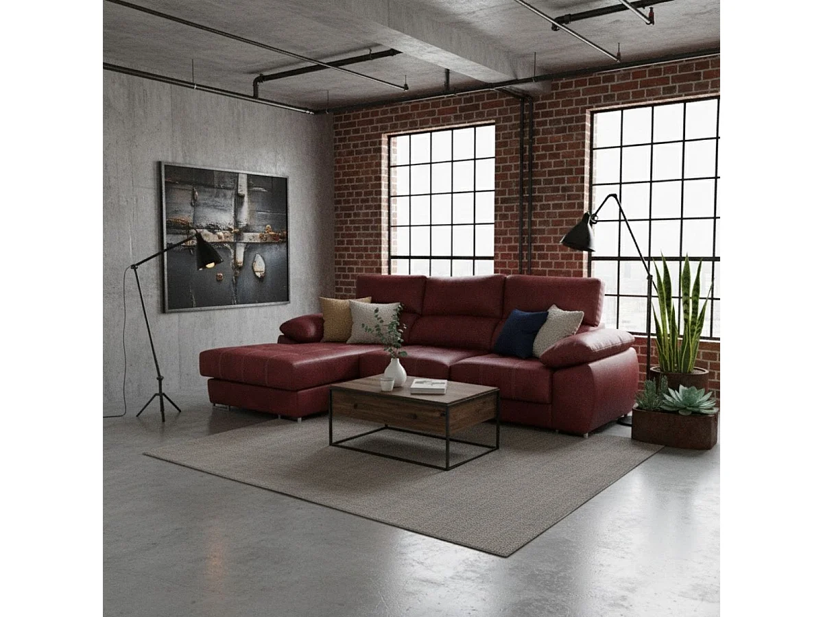 Sofá chaiselongue izquierda Paolo 3 plazas con USB tela Opera rojo 300 cm