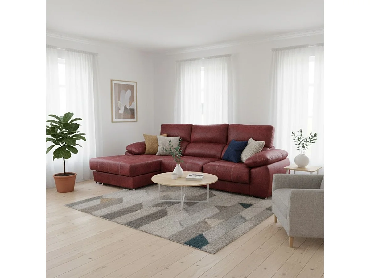 Sofá chaiselongue izquierda Paolo 3 plazas con USB tela Opera rojo 300 cm