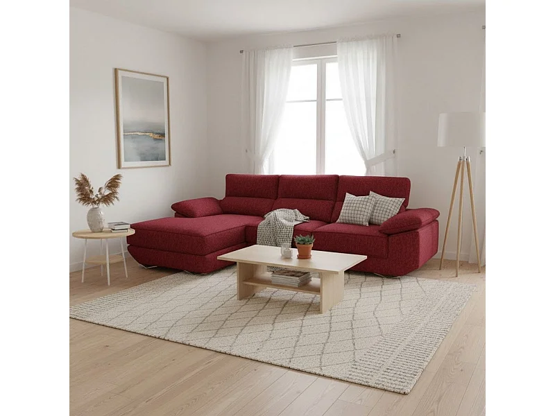 Sofá chaiselongue izquierda Danielle 3 plazas tela opera marsala