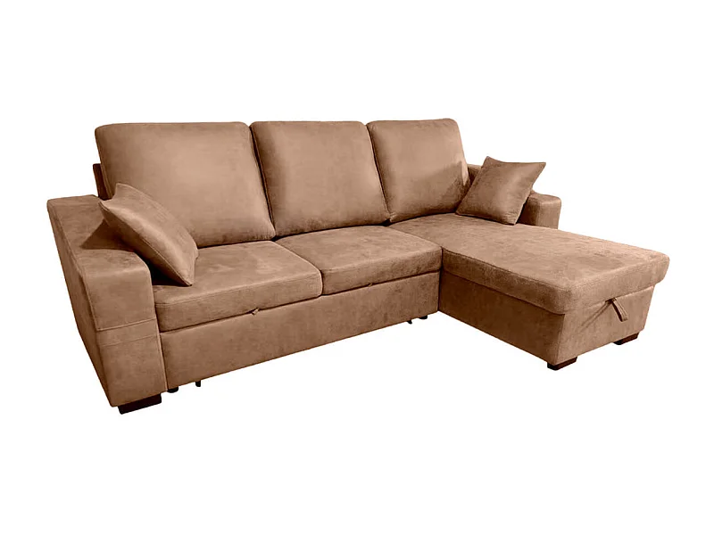 Sofá chaiselongue Corea 3 plazas reversible con arcón y reposapiés extraíble piedra 95x248x156 cm