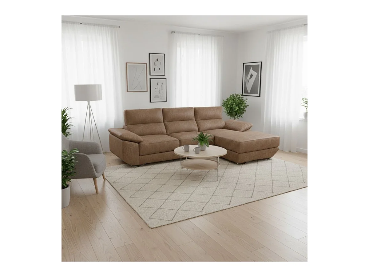 Sofá chaiselongue derecha Danielle 3 plazas tela opera piedra