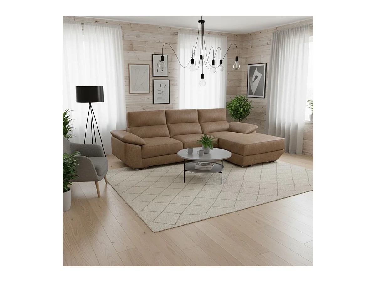 Sofá chaiselongue derecha Danielle 3 plazas tela opera piedra