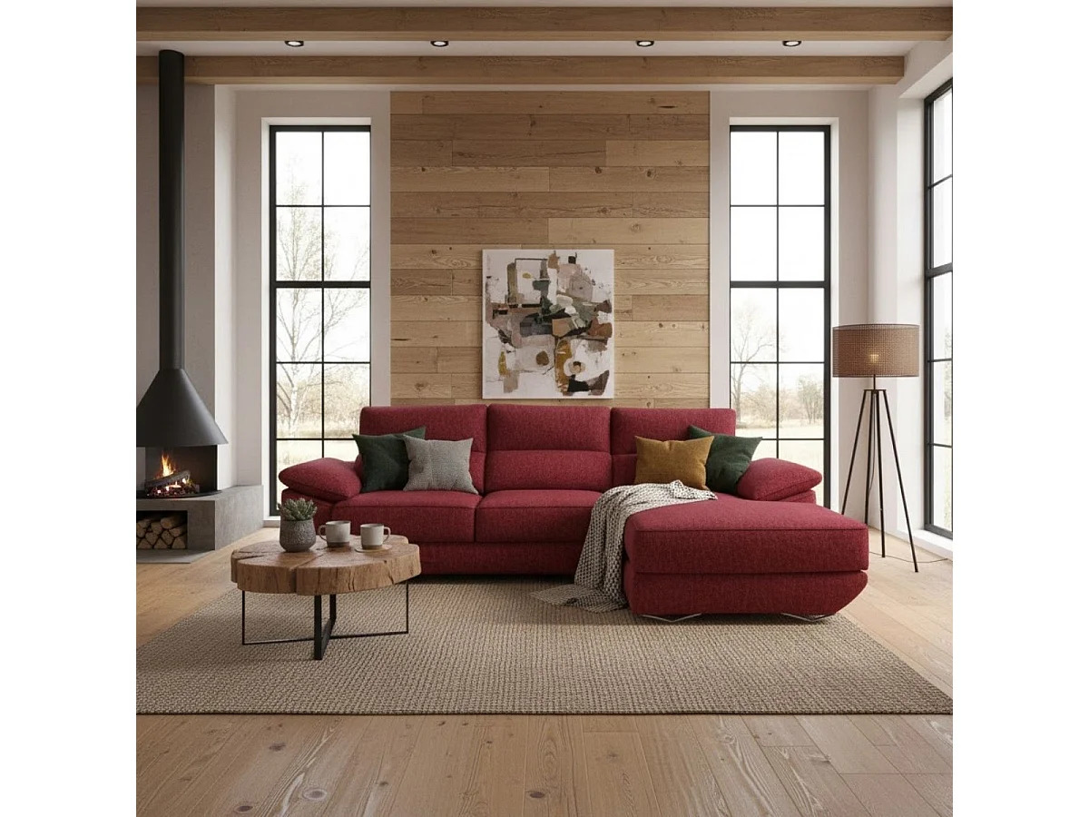 Sofá chaiselongue derecha Danielle 3 plazas tela opera marsala