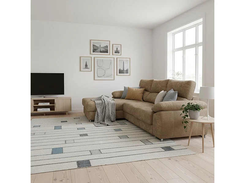 Sofá chaiselongue izquierda Paolo 3 plazas con USB tela Opera marrón claro 300 cm