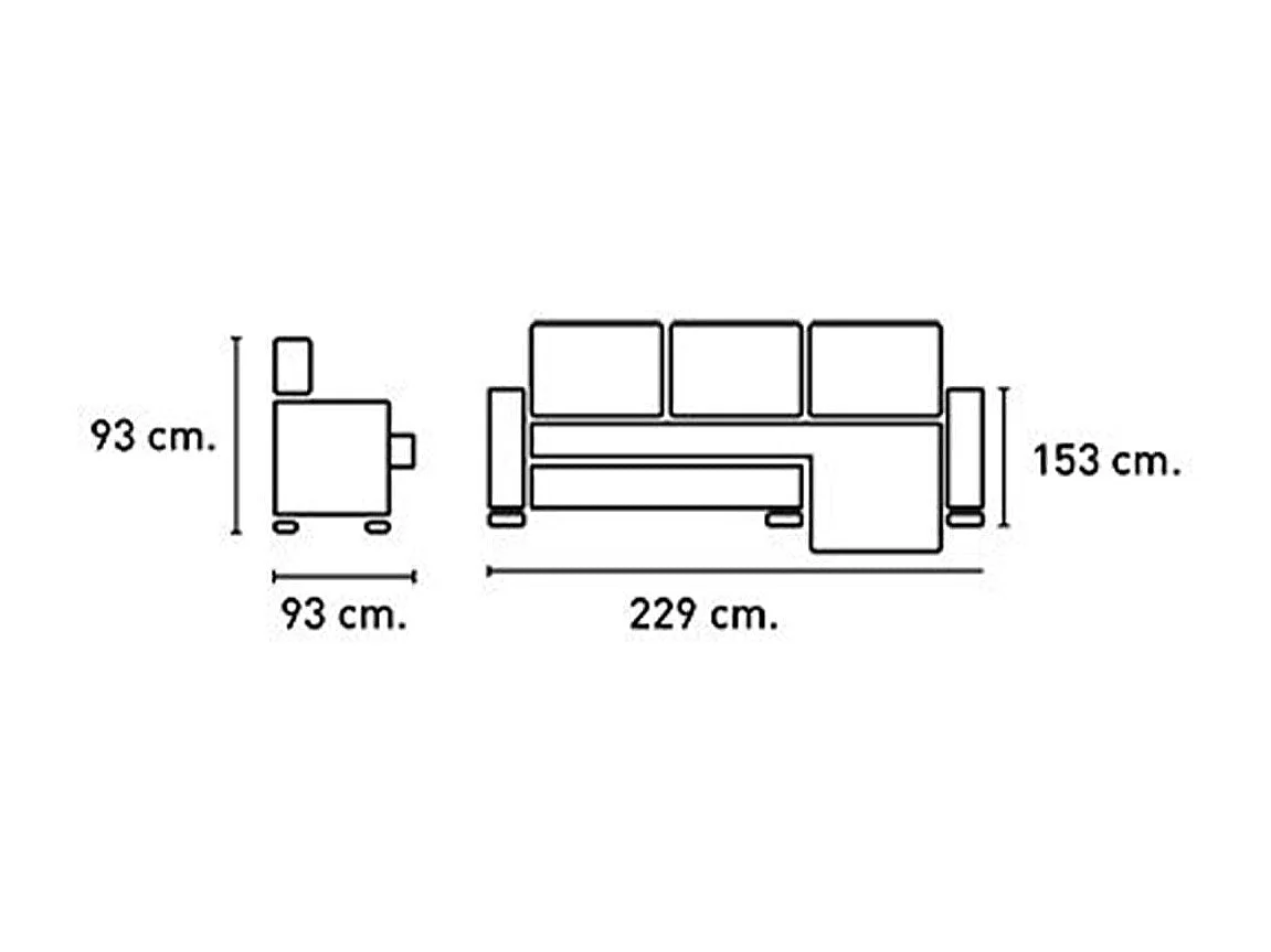 Sofá cama chaiselongue Paton 3 plazas con arcón marengo 93x229x153 cm