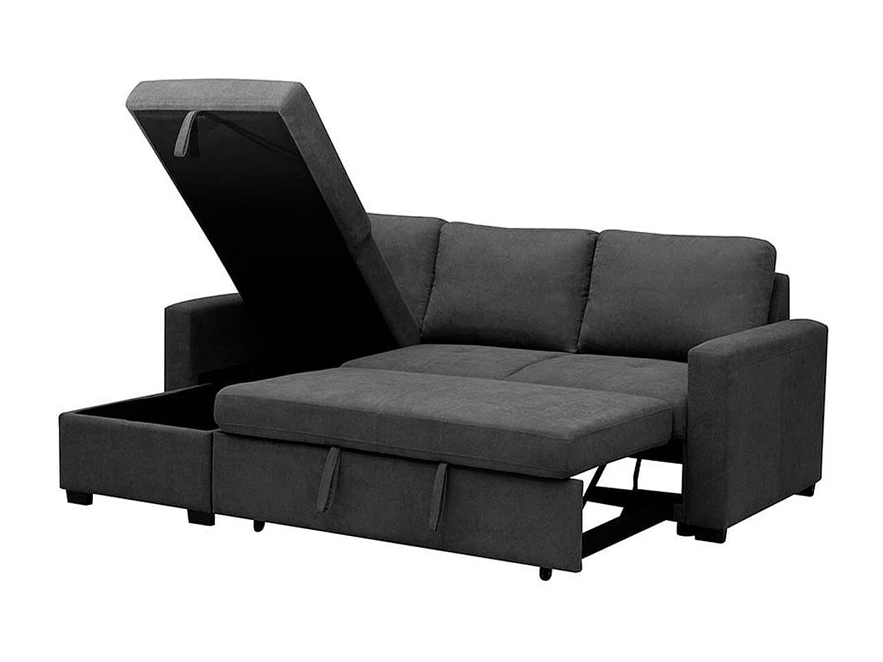 Sofá cama chaiselongue Paton 3 plazas con arcón marengo 93x229x153 cm