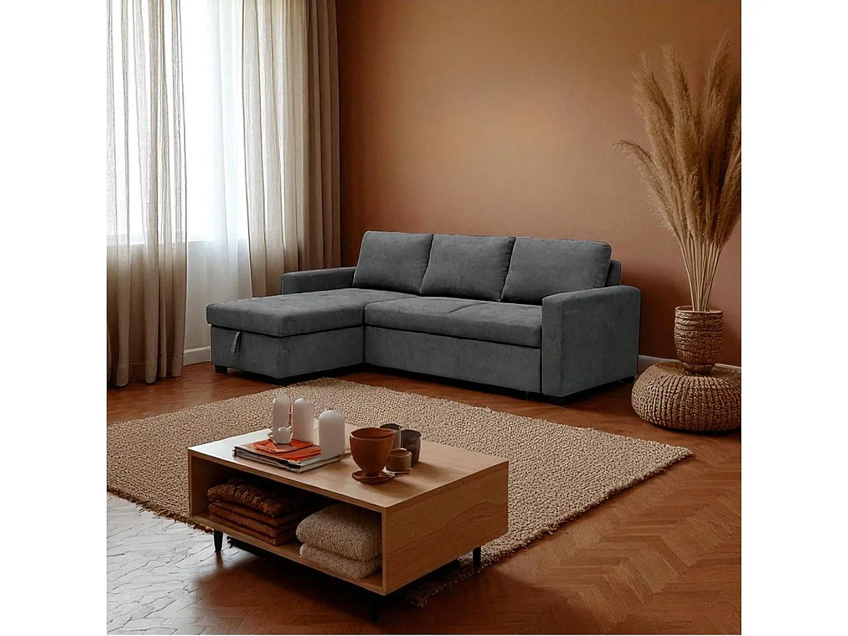 Sofá cama chaiselongue Paton 3 plazas con arcón marengo 93x229x153 cm