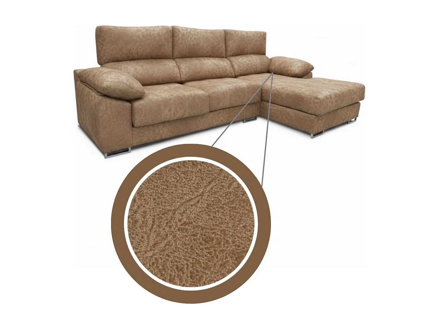 Sofá chaiselongue derecha Paolo 3 plazas con USB tela Opera marrón claro 300 cm