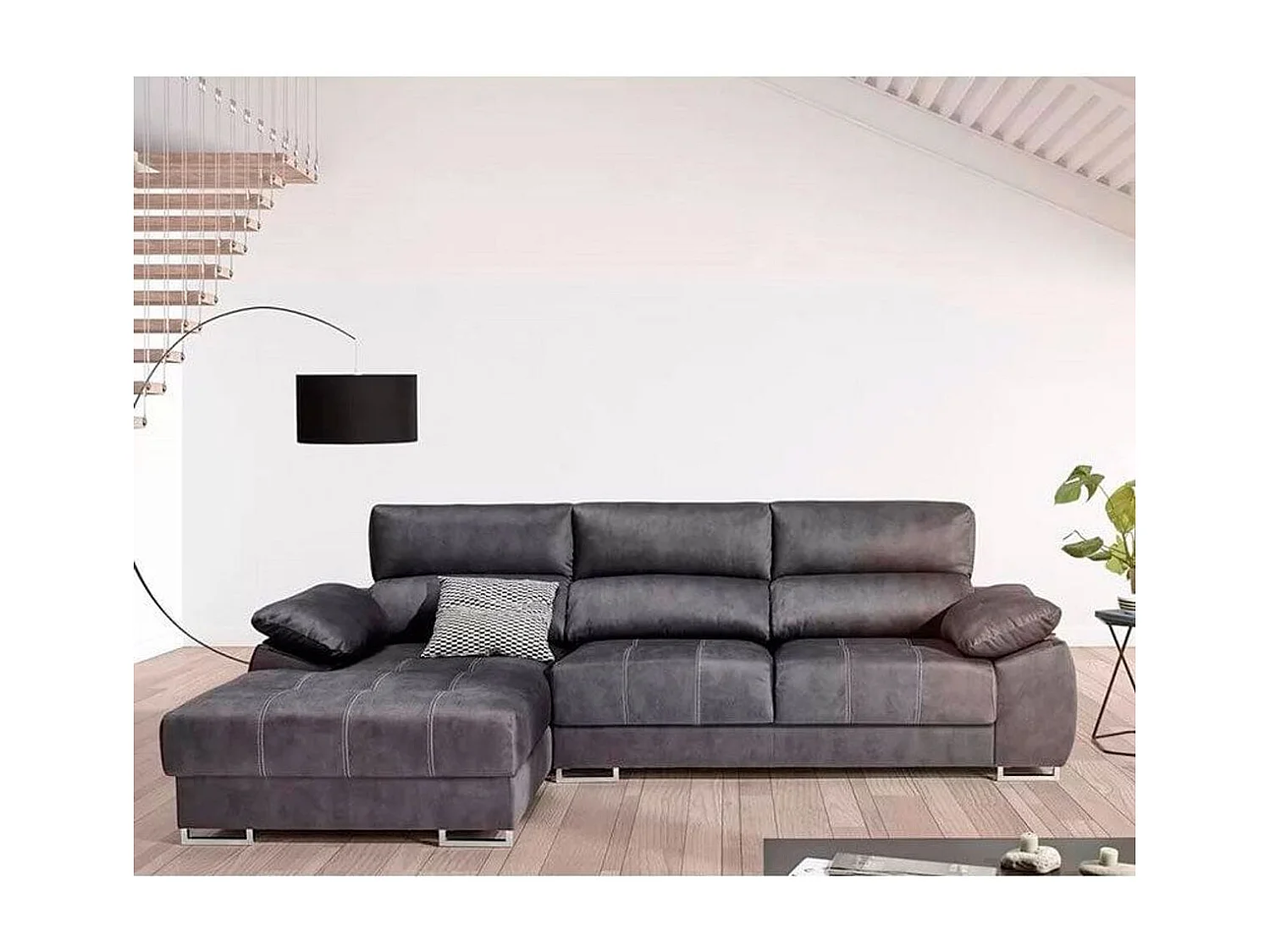 Sofá chaiselongue Paolo con USB vf izquierda bronx antracita