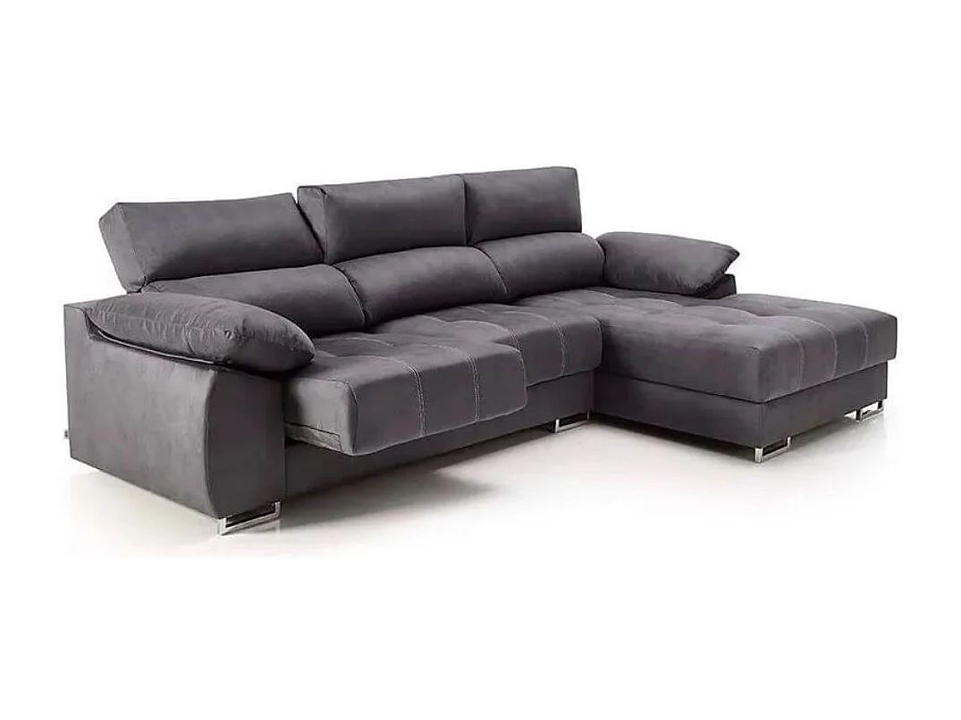 Sofá chaiselongue derecha Paolo 3 plazas con USB tela Opera antracita 300 cm