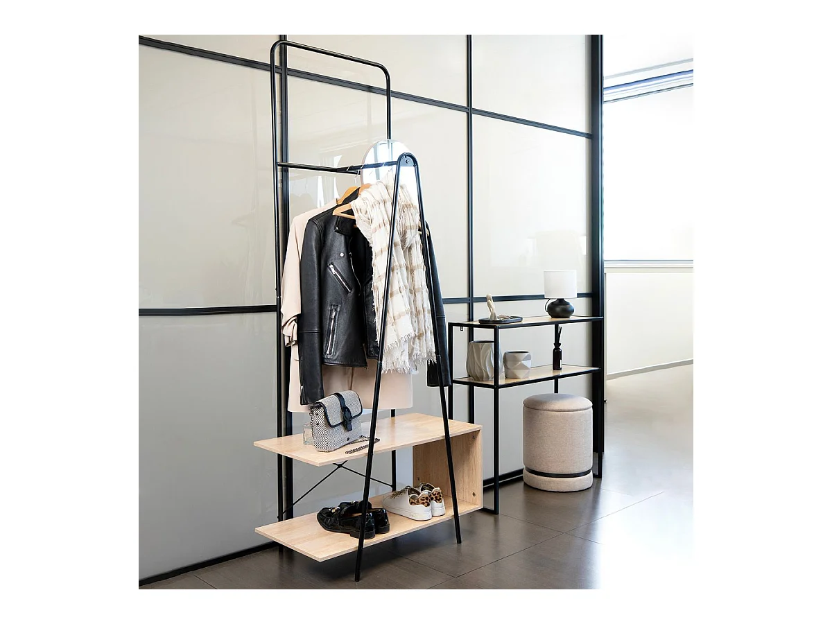 Perchero MOA Vinthera con espejo negro/natural 180x76x40 cm