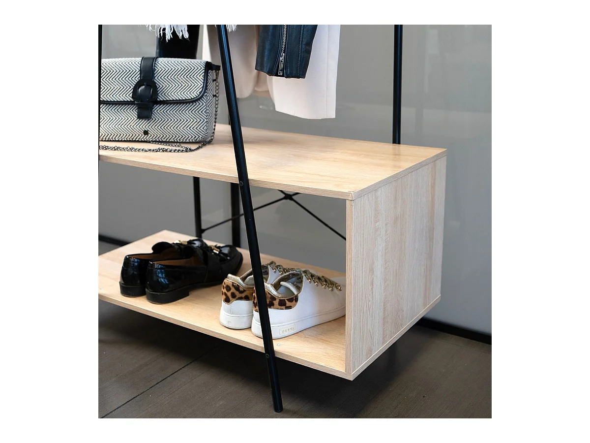 Perchero MOA Vinthera con espejo negro/natural 180x76x40 cm