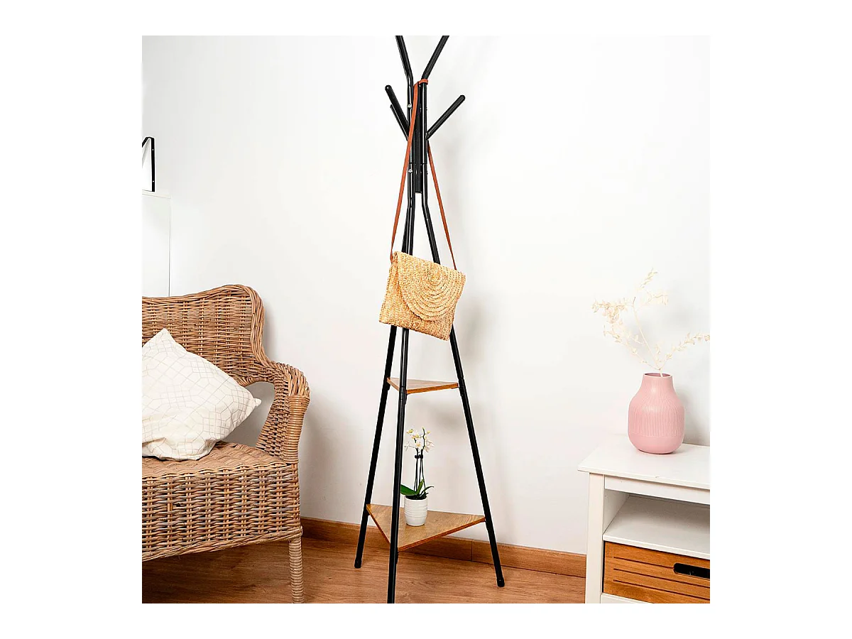 Perchero de pie MOA Vinthera 5 colgadores + 2 estantes negro 180 cm