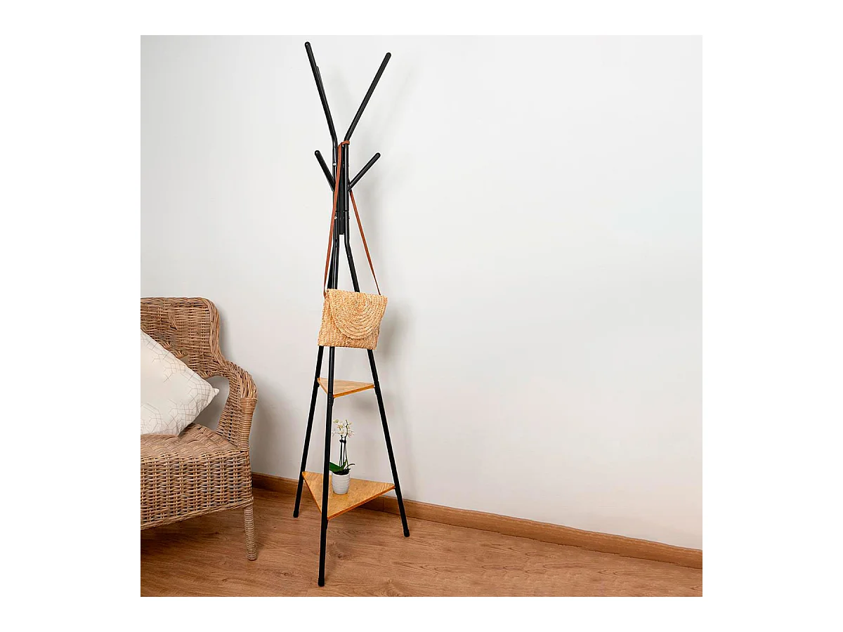 Perchero de pie MOA Vinthera 5 colgadores + 2 estantes negro 180 cm