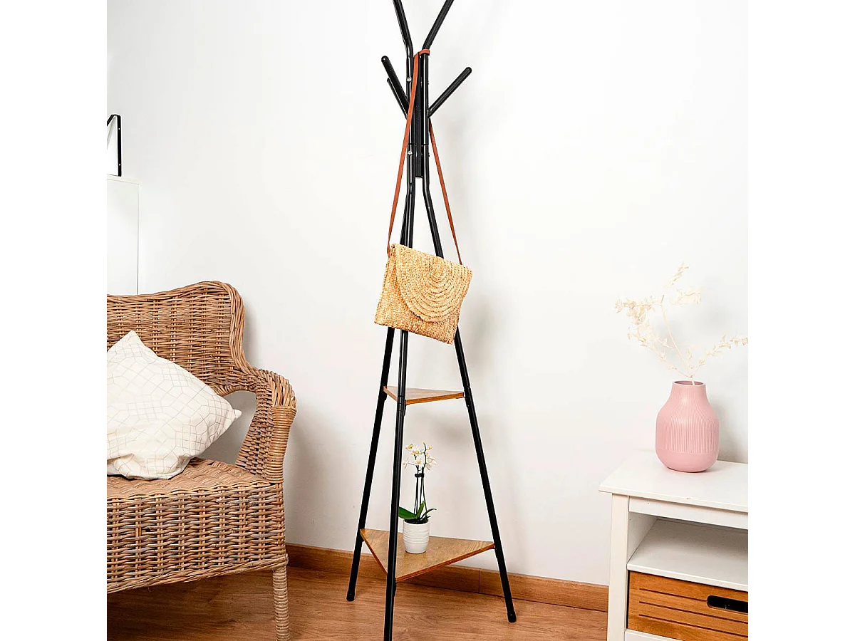 Perchero de pie MOA Vinthera 5 colgadores + 2 estantes negro 180 cm