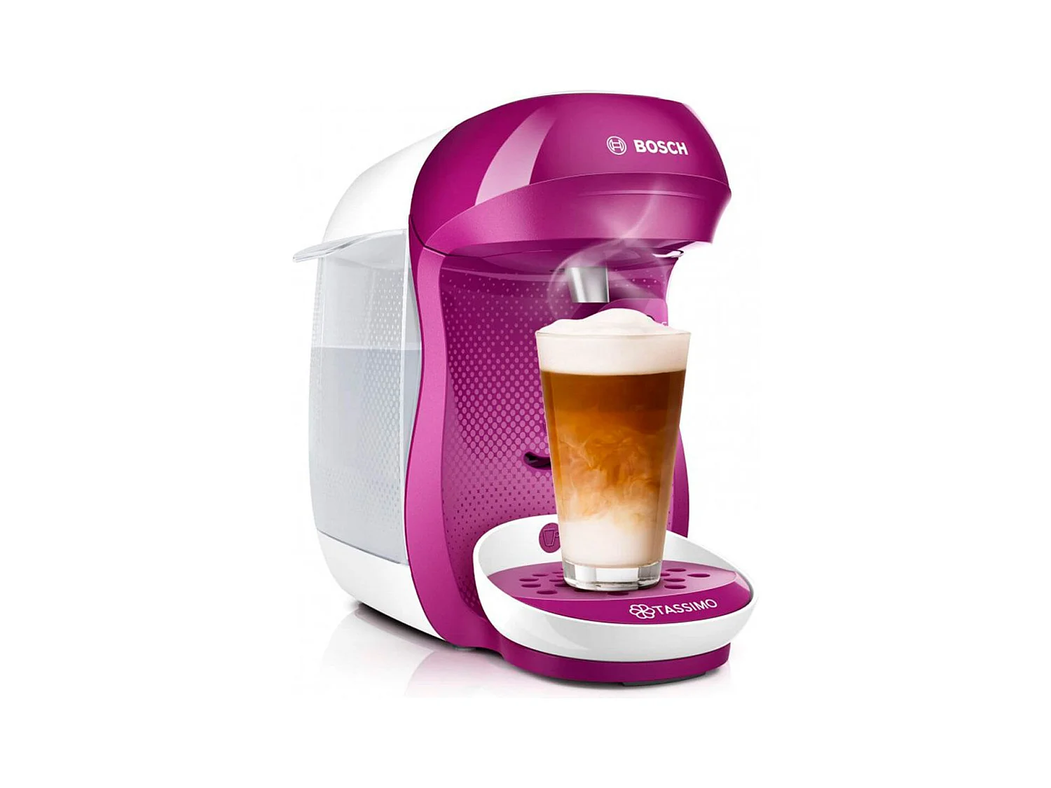 Cafetera multibebida Tassimo Happy Bosch 0,7L con lector de código inteligente blanco/rosa