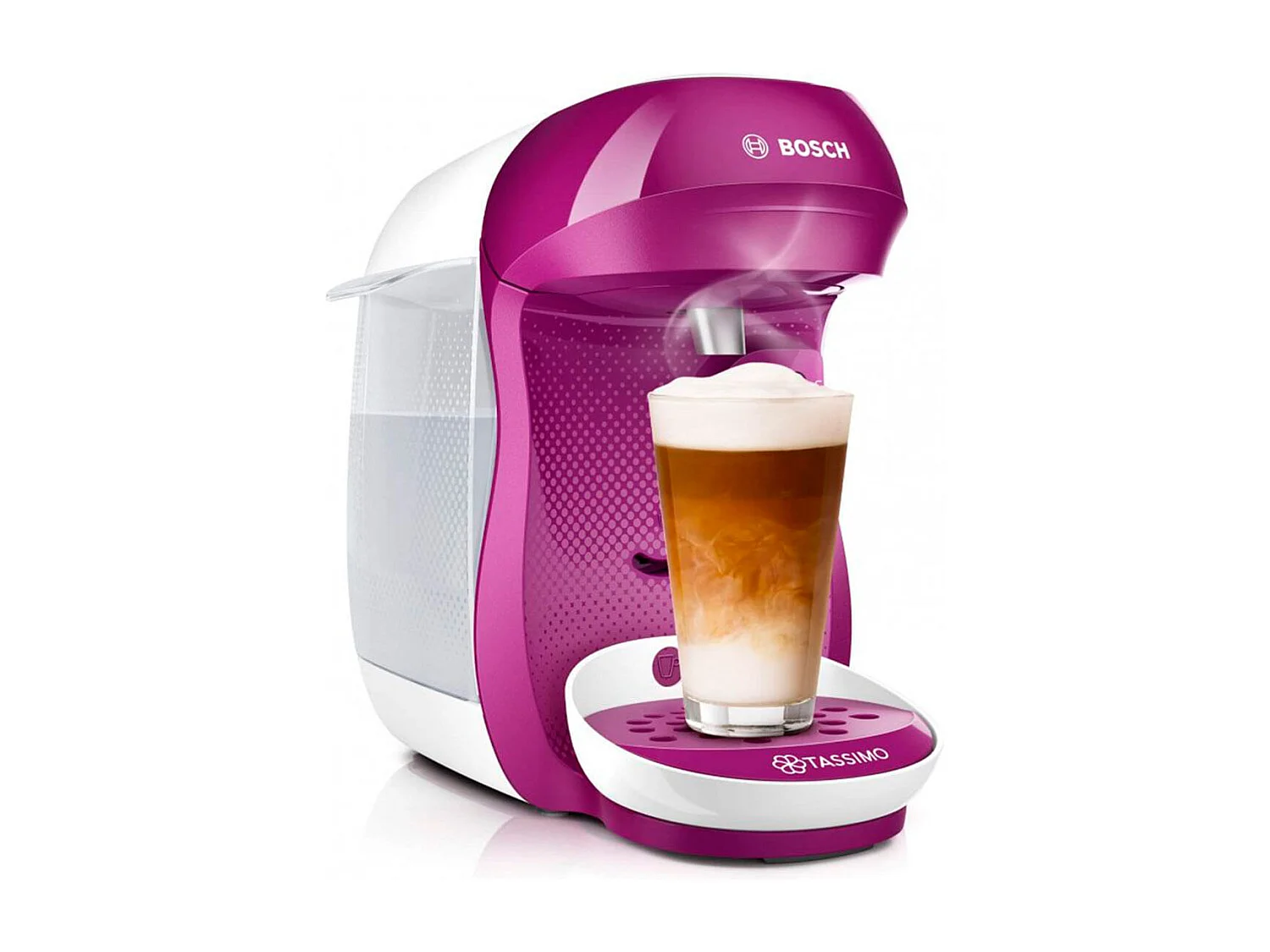 Cafetera multibebida Tassimo Happy Bosch 0,7L con lector de código inteligente blanco/rosa