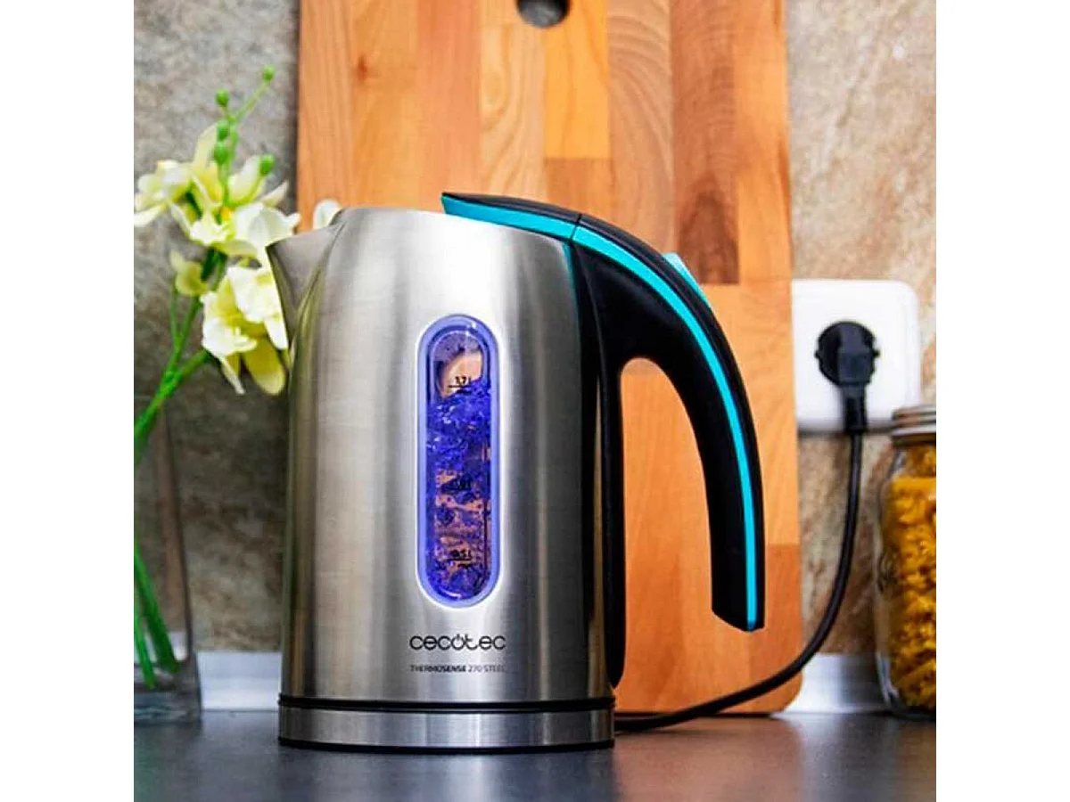 Hervidor de agua eléctrico Thermosense 270 Steel Cecotec 1,7L 2200W con base independiente inox