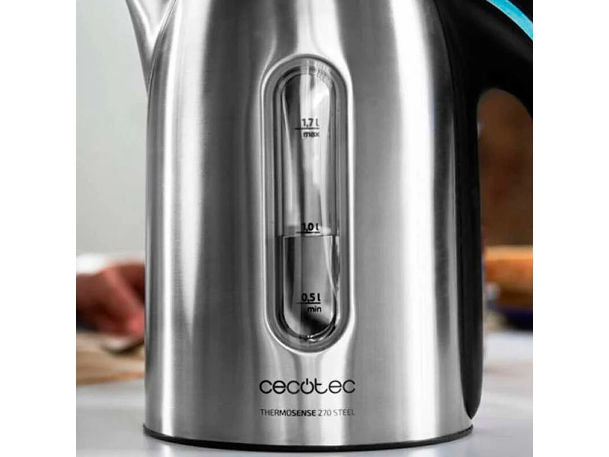 Hervidor de agua eléctrico Thermosense 270 Steel Cecotec 1,7L 2200W con base independiente inox