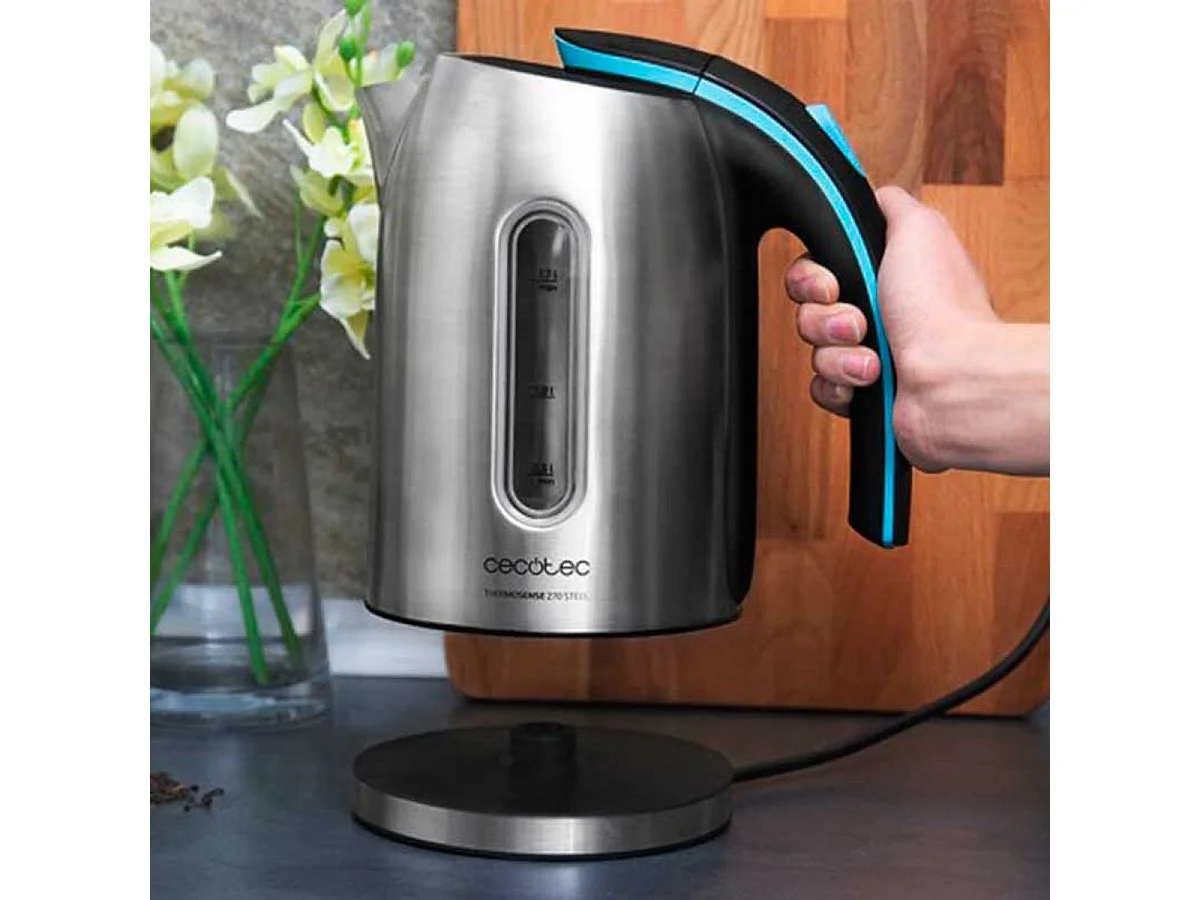 Hervidor de agua eléctrico Thermosense 270 Steel Cecotec 1,7L 2200W con base independiente inox