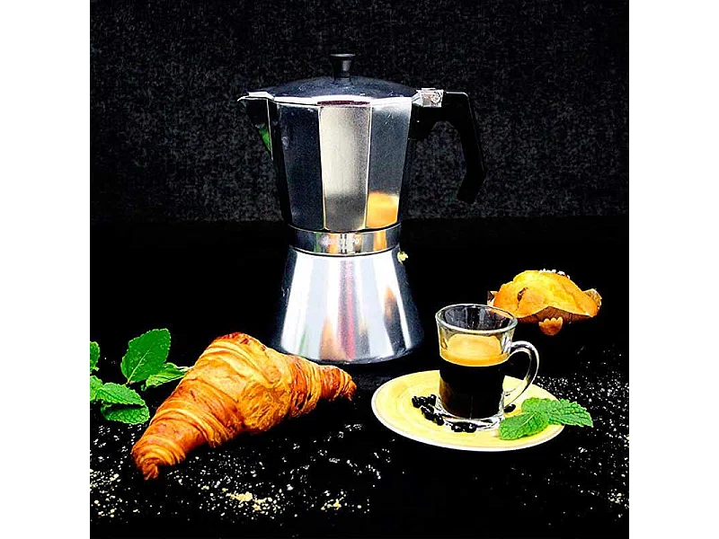 Cafetera italiana Mokka Bastilipo antióxido y anti-cal 12 tazas aluminio 25,5x17x13,8 cm