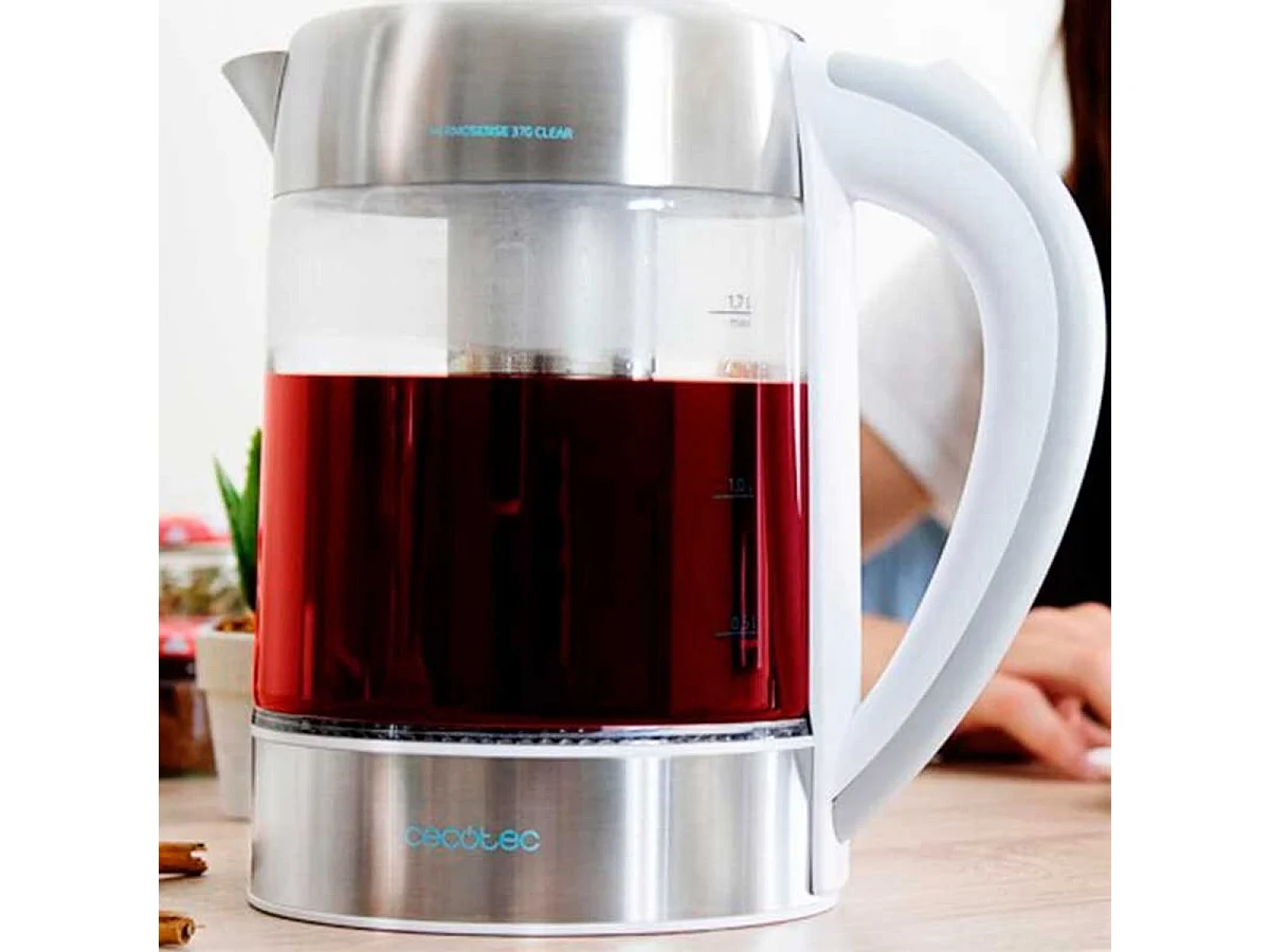 Hervidor de agua eléctrico Thermosense 370 Clear Cecotec 1,7L 2200W vidrio de borosilicato