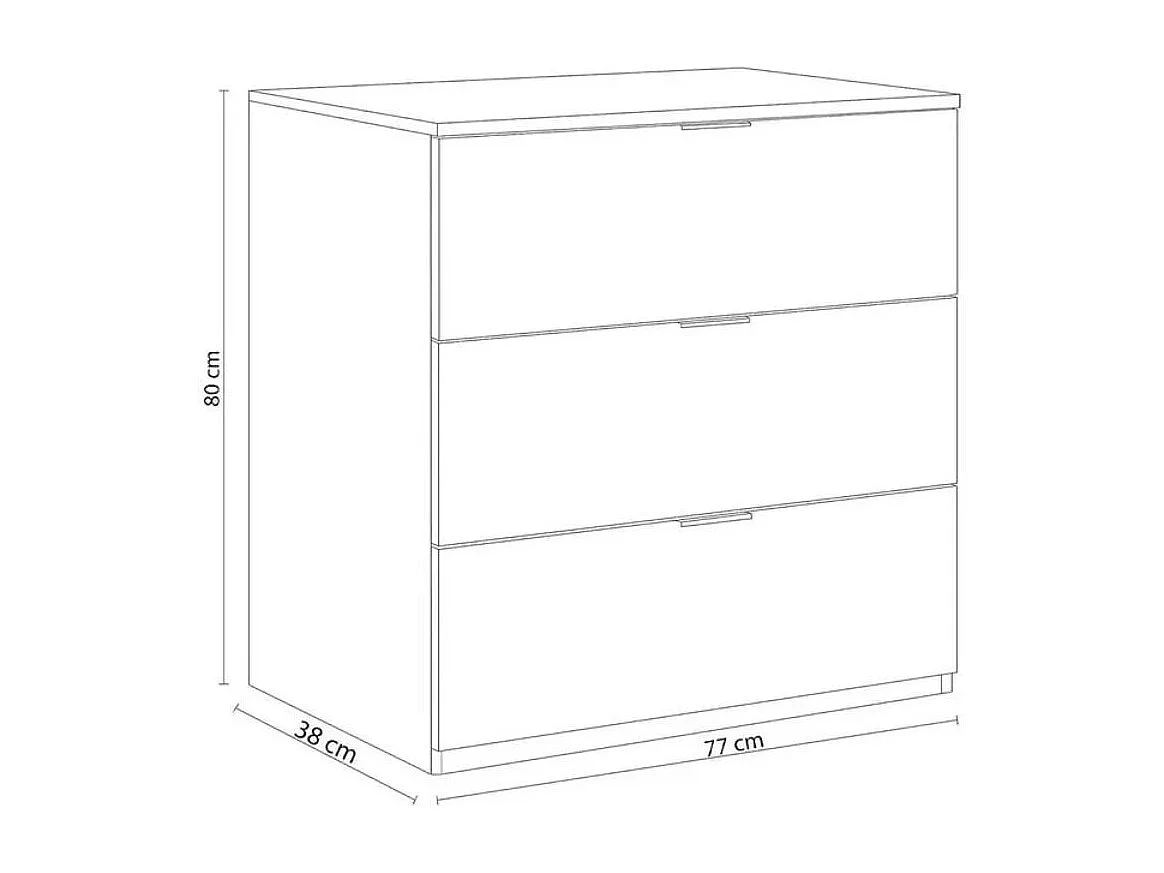 Commode 3 tiroirs en chêne canadien 80x77x38 cm