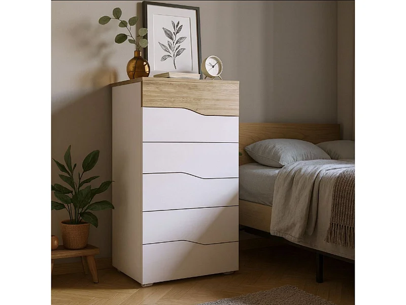 Cómoda Cannes 6 cajones sahara/blanco mate 111,1x62x41,2 cm