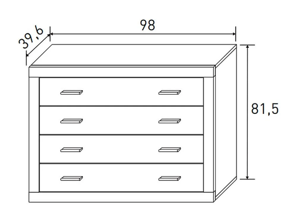 Cómoda Lara 4 cajones cambria/blanco 81,5x98x39,6 cm