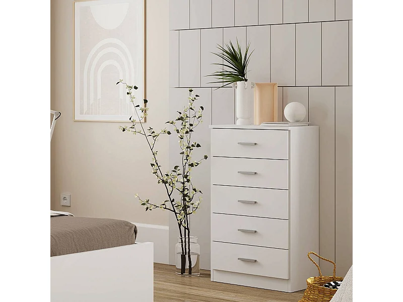 Sinfonier con 5 cajones COUPLE de 50x33,3x90 cm -Color BLANCO MATE