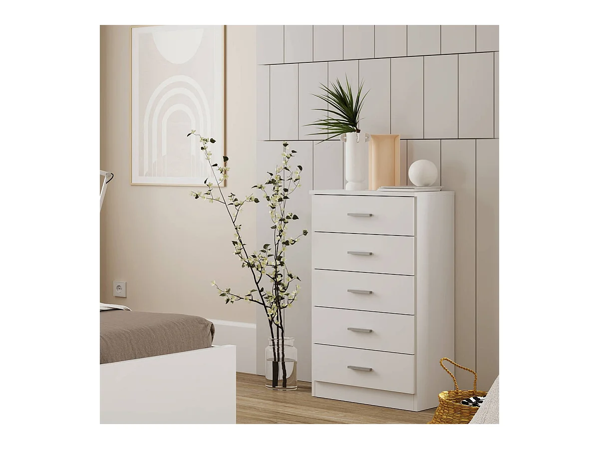 Sinfonier con 5 cajones COUPLE de 50x33,3x90 cm -Color BLANCO MATE