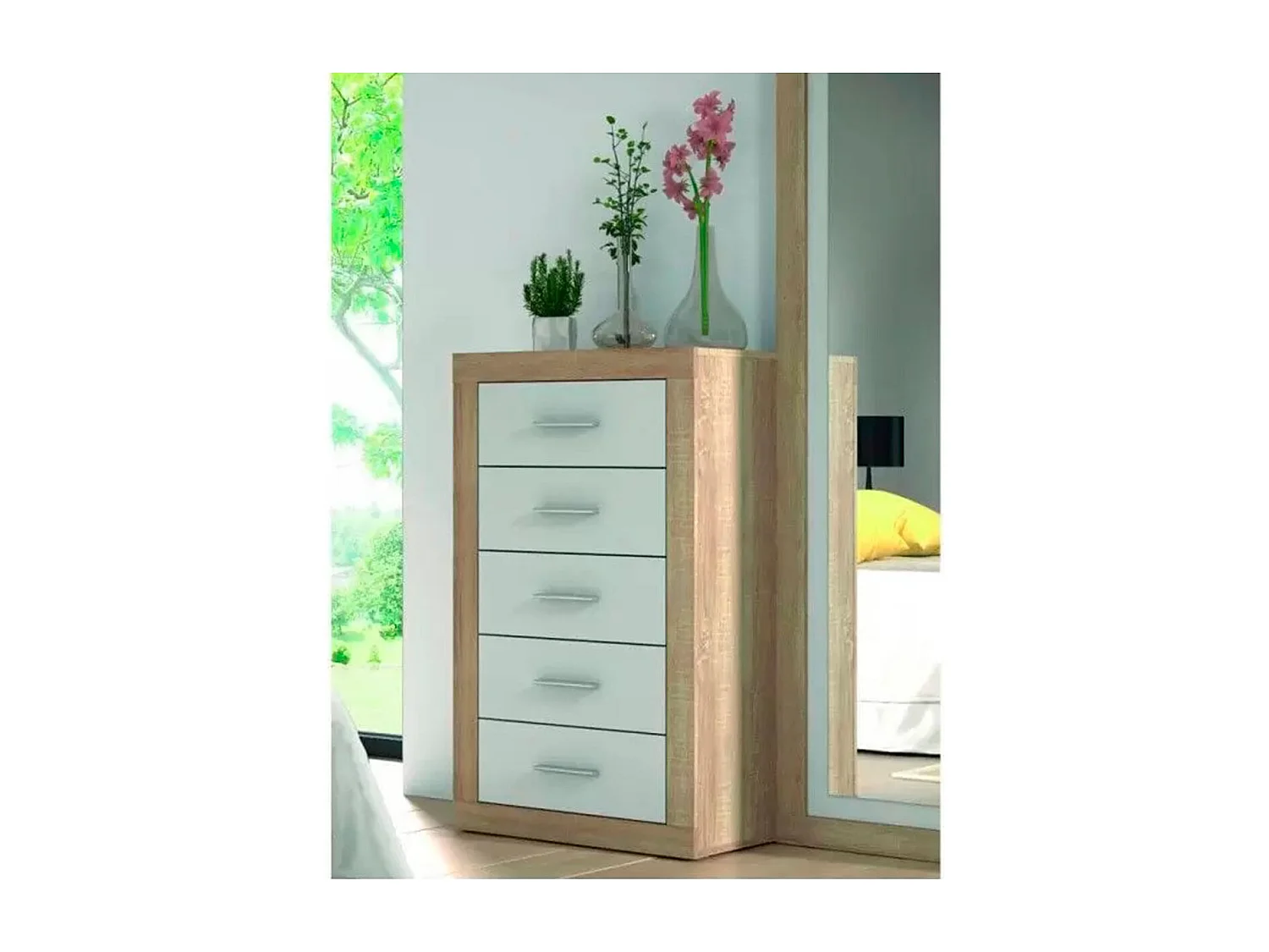 Sinfonier Lara 5 cajones cambria/blanco 108x60x40 cm