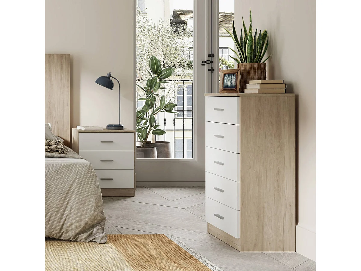 Sinfonier con 5 cajones COUPLE de 50x33,3x90 cm -Color SAHARA/BLANCO MATE