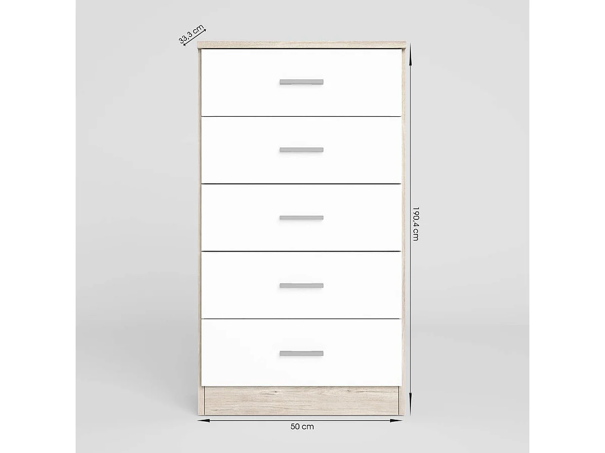 Sinfonier con 5 cajones COUPLE de 50x33,3x90 cm -Color SAHARA/BLANCO MATE